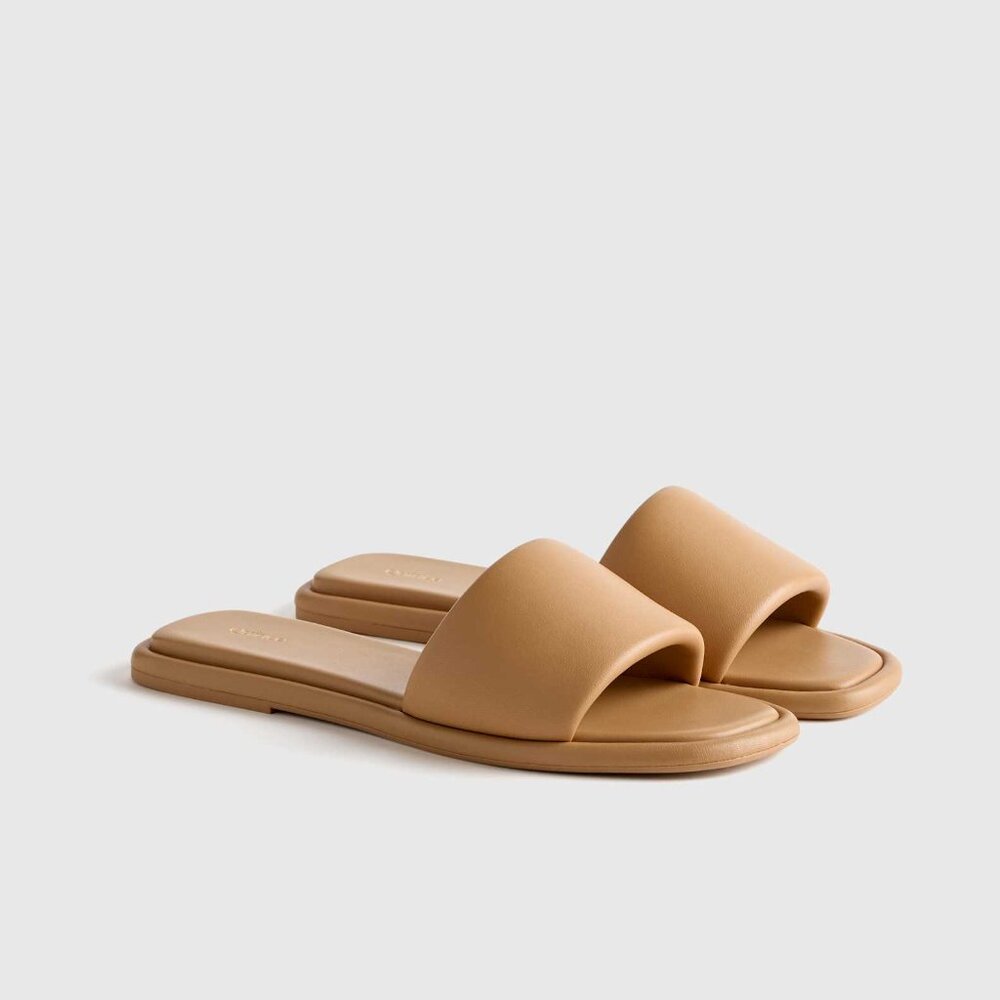 QUINCE ITALIAN LEATHER SLIDE SANDALS - SIZE 9 - CASHEW - NWT